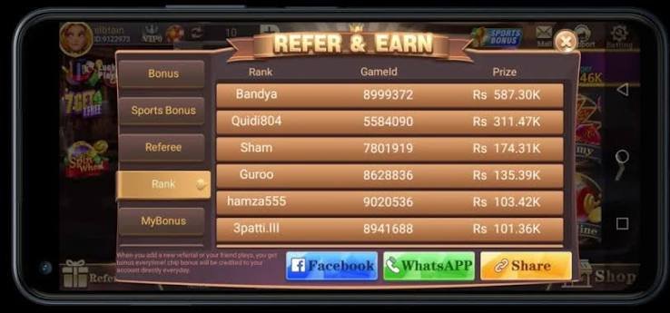 3 Patti Blue Refer and Earn - Referral Leaderboard 2026 Commission